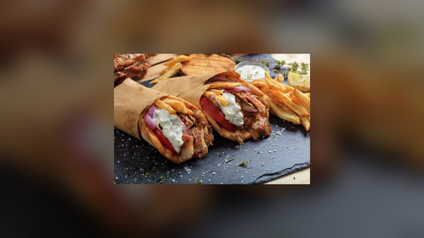 Gyros wrapped in pita with fries